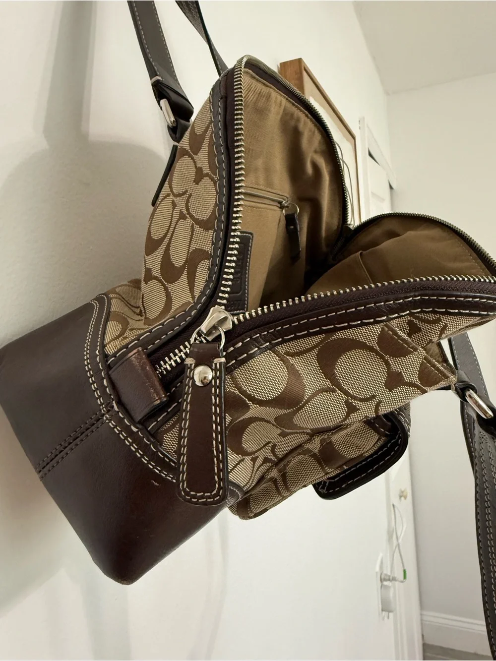 Coach Tan and Dark Brown Signature Canvas Satchel